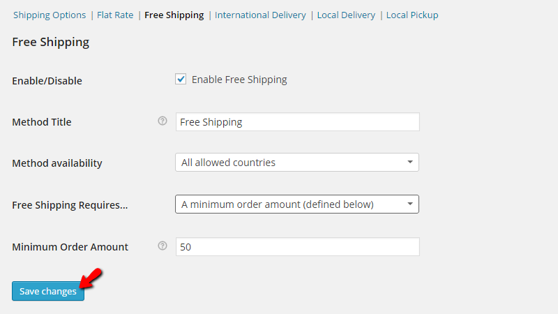 configuring the free shipping method