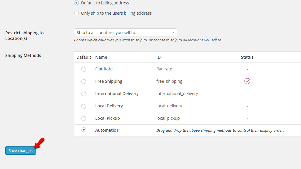 configuring the shipping options page