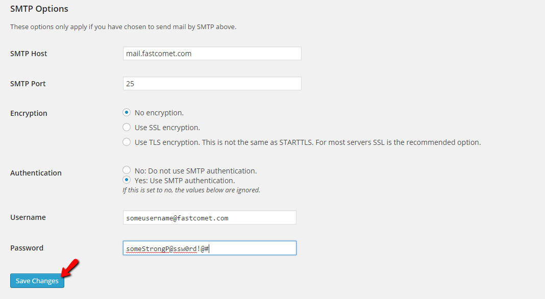 configuring the SMTP options