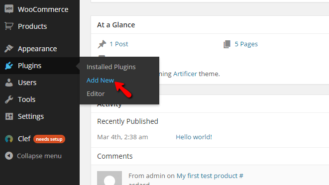 accessing the plugins page of wordpress