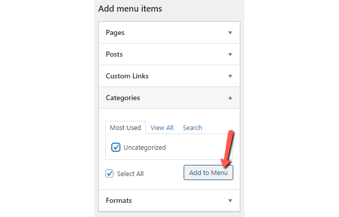 Add Categories to Menus