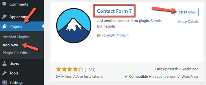 Find Contact Form in Plugin Repository