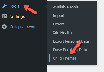 Go to Tools Child Themes