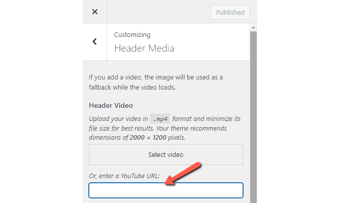 Enter a YouTube Link for WordPress Header