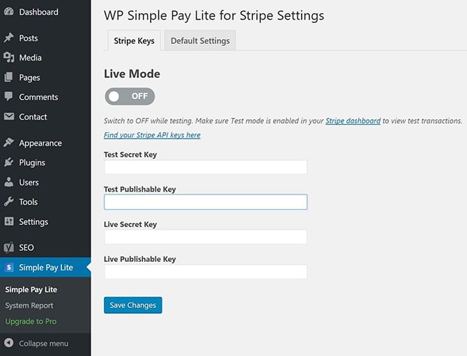 WP Simple Pay API Keys