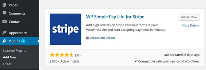 WP Simple Pay Lite forStripe Install
