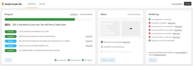 Really Simple SSL Dashboard