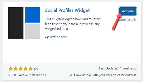Activate Social Profiles Widget