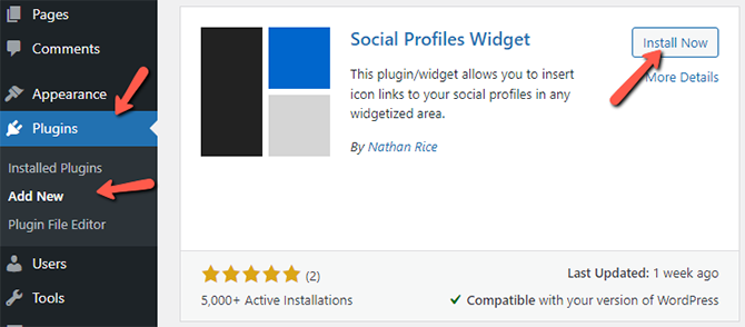 Install Social Profiles Widget