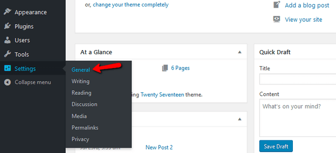 Access the General Settings in WordPress
