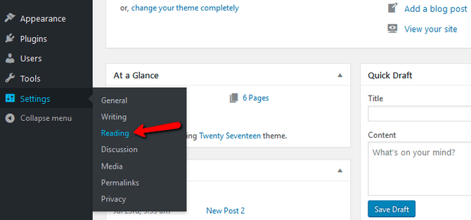 Access the Reading Settings in WordPress