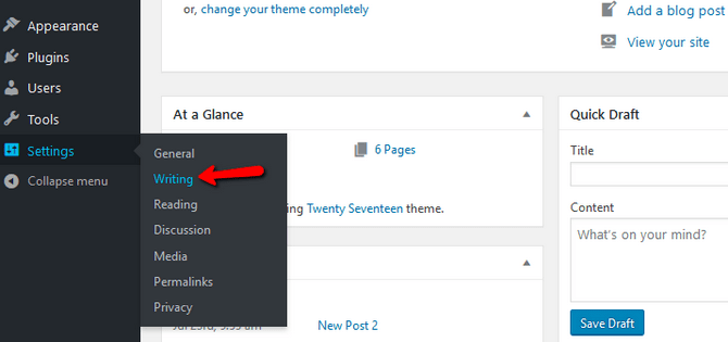 Access the Writing Settings in WordPress