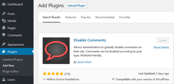 Add the Disable Comments Plugin to WordPress