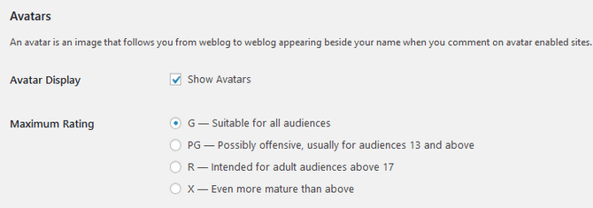 Avatars Settings in WordPress