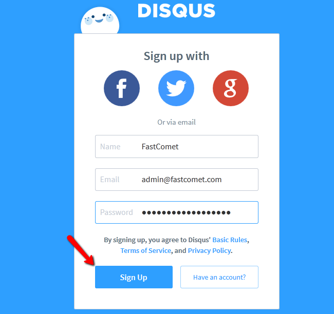 Creating an Account in Disqus