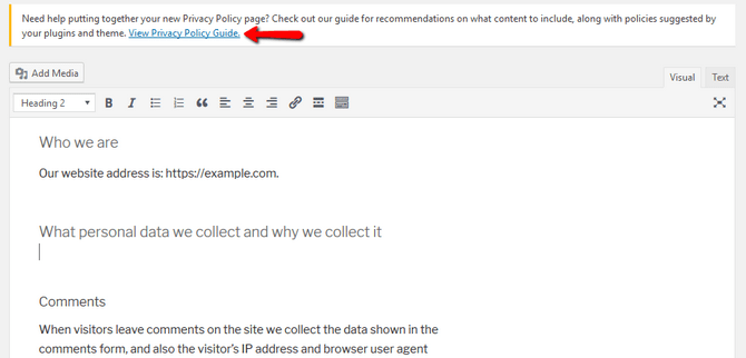 Edit Privacy Policy Template in WordPress