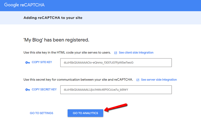 Generate the Site and Secret Keys for reCAPTCHA Integration
