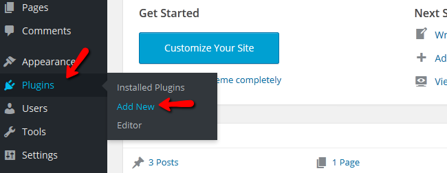 Accessing the Plugin installer menu in WordPress