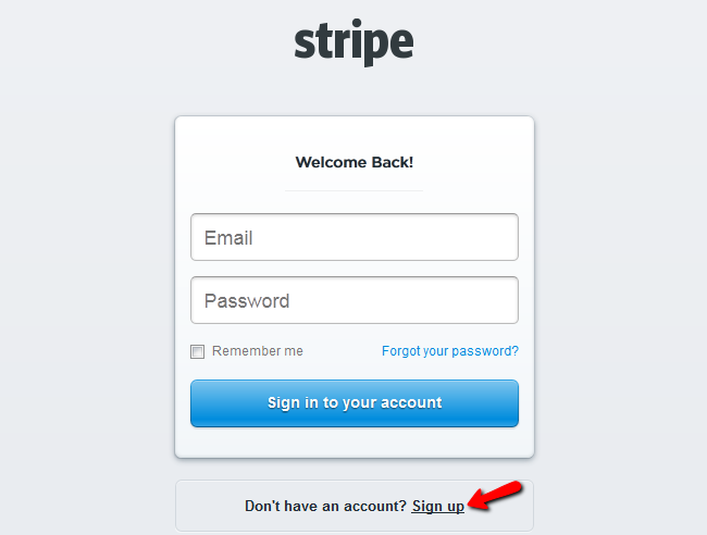 Sign Up an account in Stripe