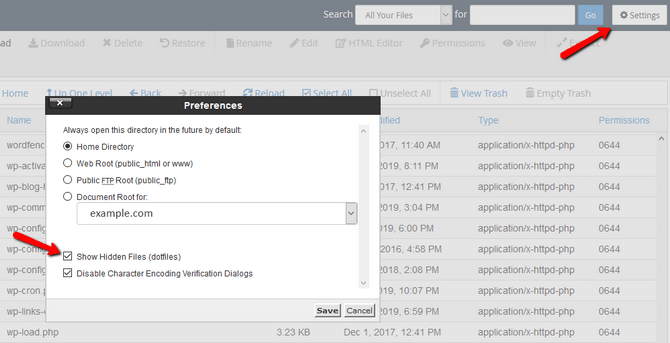 View Hidden Files via the File Manager Settings