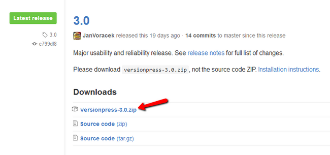 Donwloading the latest VersioPress build from GitHub