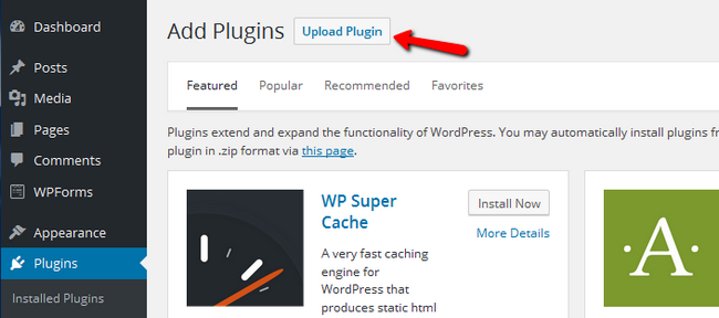 Uploading a new Plugin in WordPress