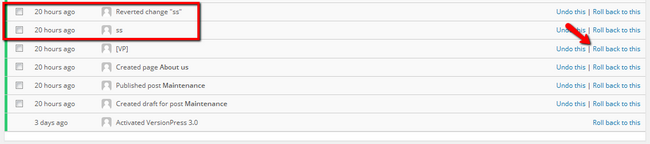 Using the Rollback feature in VersionPress