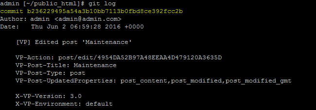 Using the WP-CLI command git log