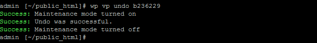 Using the WP-CLI command wp vp undo