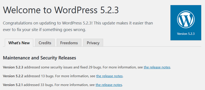 WordPress completing an Automatic Update to Latest Version