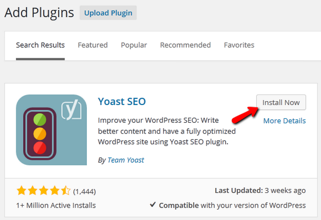 Searching and initiating the Install of Yoast SEO