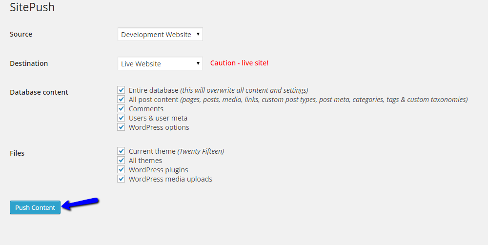 Choose Content to Push using WordPress Staging