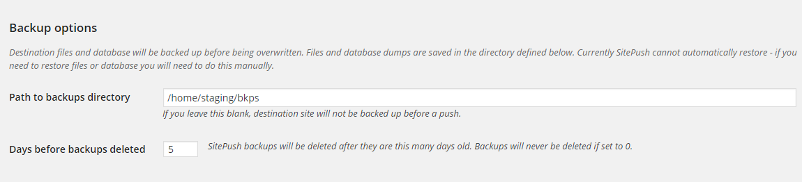 Configure Staging Backups in WordPress