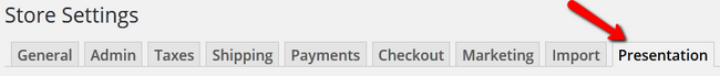 Accessing the Presentation tab in WP eCommerce