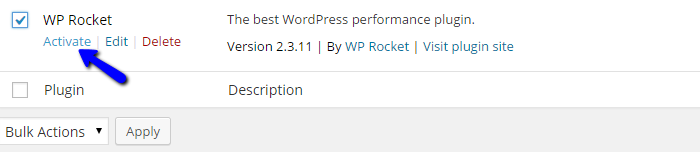 Activate WP Rocket in Wordpress