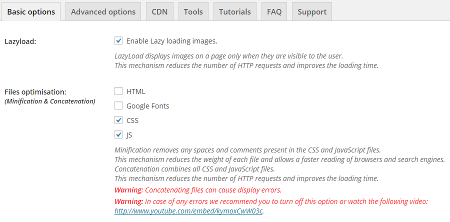 Lazyload and files optimization in WP Rocket