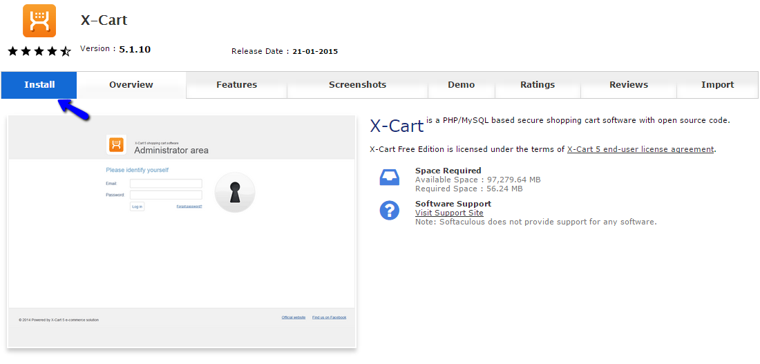 Install X-Cart using Softaculous