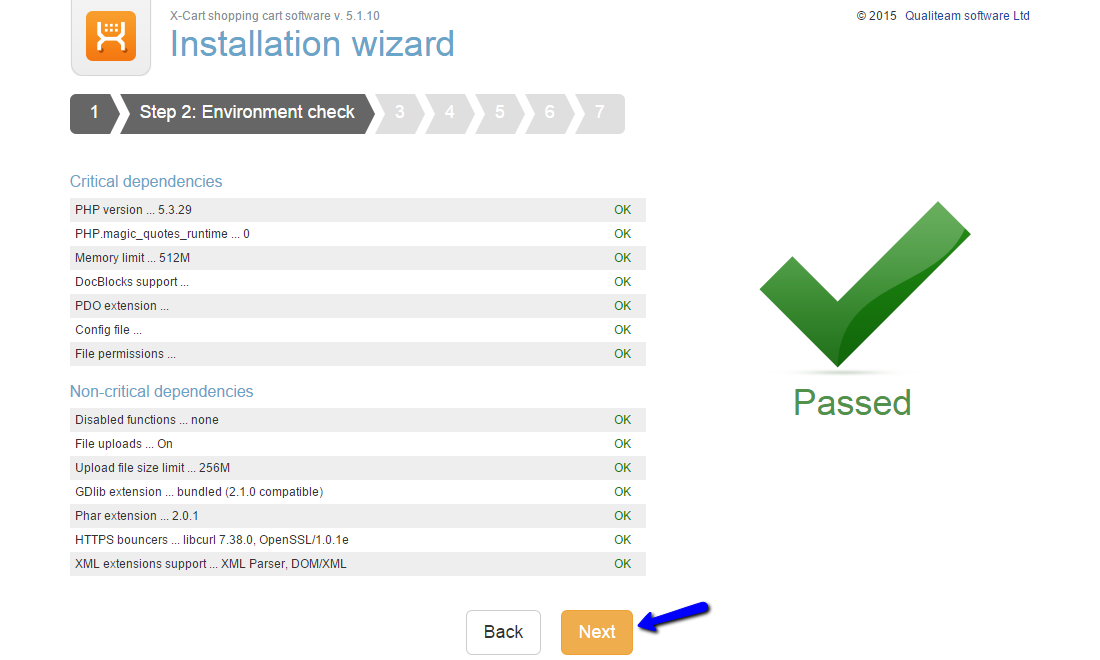 X-Cart environment check during installation