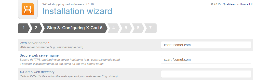 X-Cart server name configuration during install