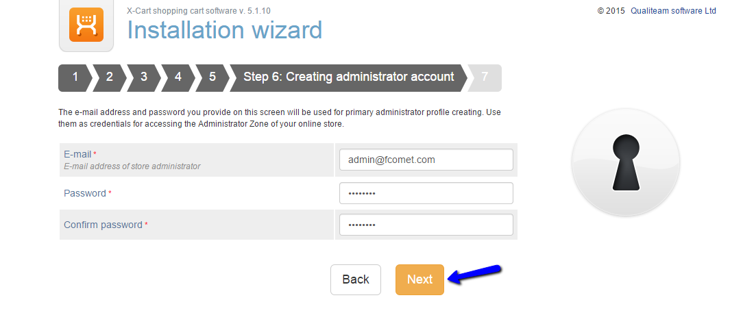 X-Cart admin account during install