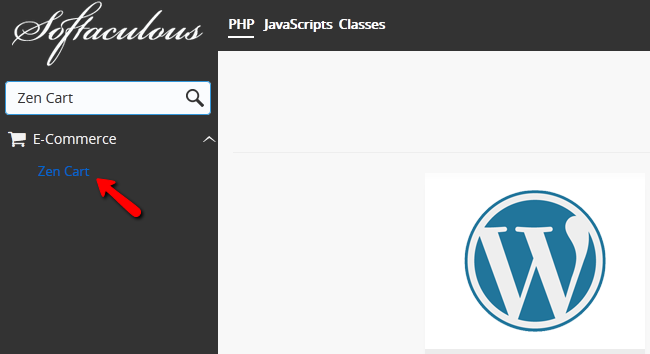 Finding Zen Cart in Softaculous