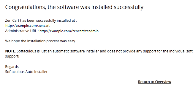 Successfully Installing Zen Cart via Softaculous