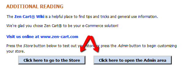 Accessing your Zen Cart front-end and admin area