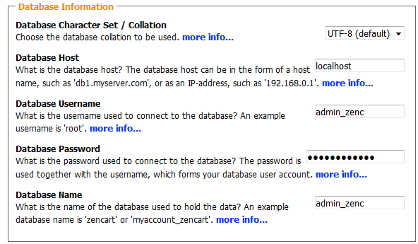 Configuring the Database for Zen Cart