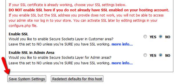 Configuring Zen Cart's SSL settings 