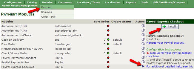 Installing PayPal Express Checkout in Zen Cart