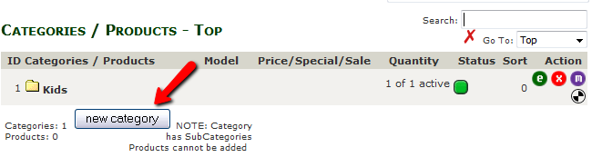 Adding a new Category in Zen Cart