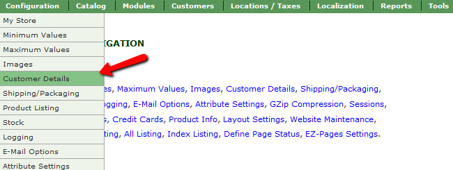 Accessing the Customer Details section in Zen Cart