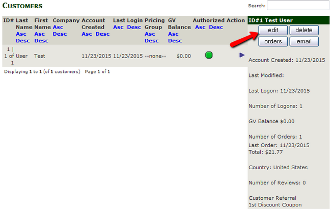 Editing a Customer in Zen Cart