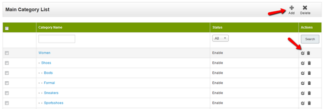 Accessing the Category management page